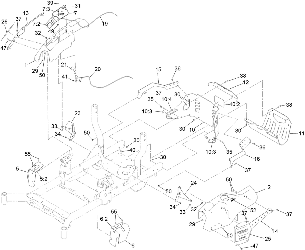 Control Console And Guard Assembly Diagram and Parts List for 77248 411435988 - 999999999 Toro Lawn Tractor