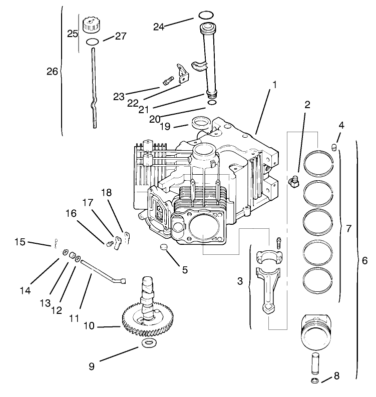 Crankcase Diagram and Parts List for 72110 8900600 - 8999999 Toro Lawn Tractor