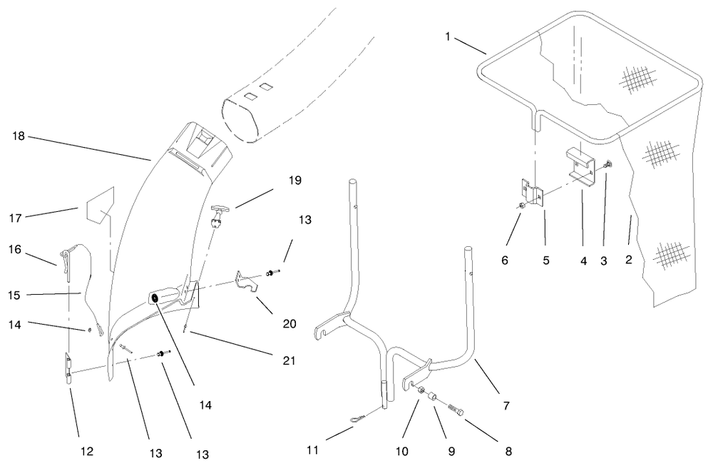 Chute, Bag And Frame Assembly Diagram and Parts List for 79202 9900001 - 9999999 Toro Lawn Tractor