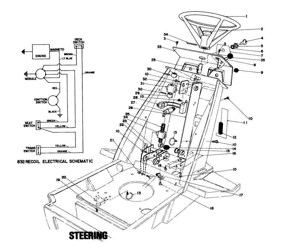 Steering Wheel & Dash Assembly Diagram and Parts List for 57375 0000001 - 0999999 Toro Lawn Tractor