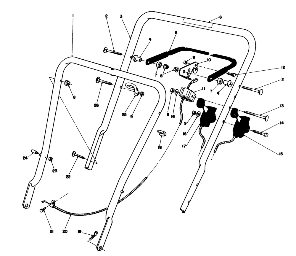 Handle Assembly Diagram and Parts List for 16775 7000001 - 7999999 Toro Lawn Mower