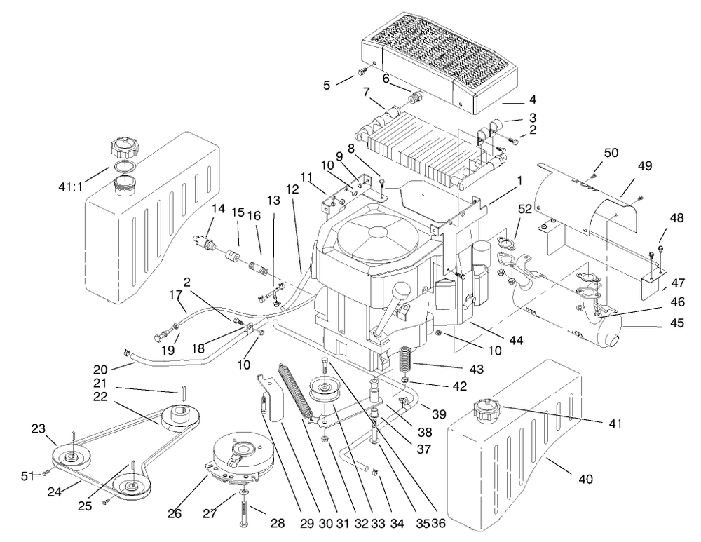 Engine And Fuel Systems Diagram and Parts List for 74160 790001 - 799999 Toro Lawn Tractor