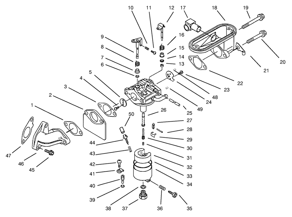 Carburetor Diagram and Parts List for 30167 695001 - 699999 Toro Lawn Tractor Accessories