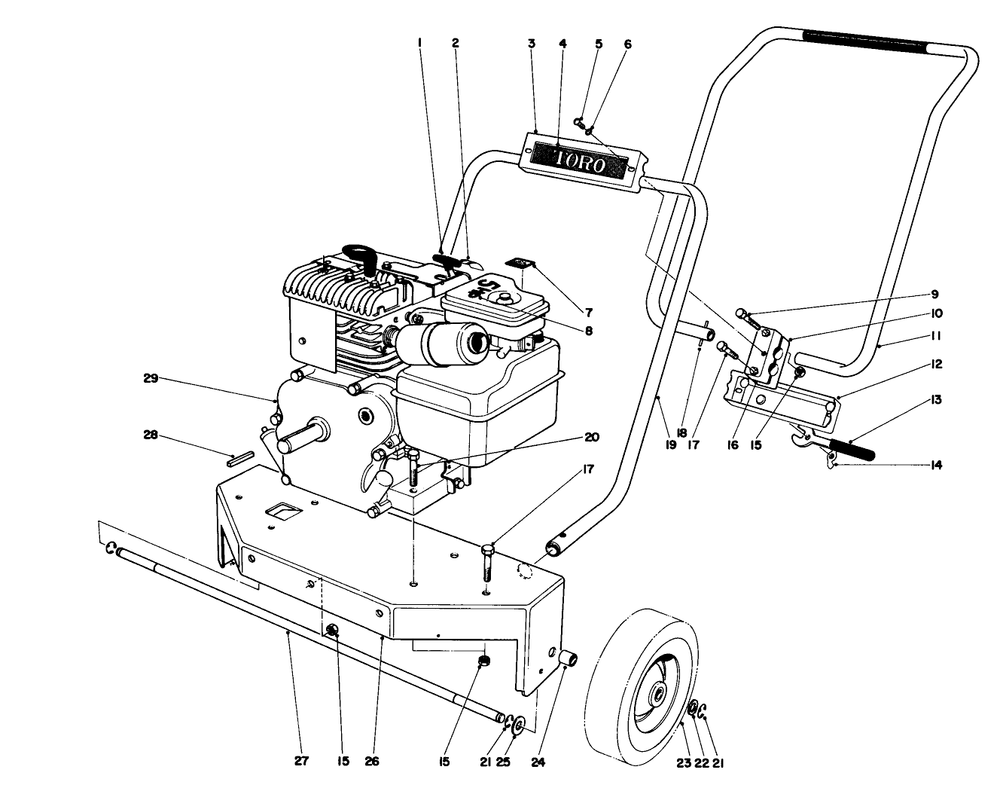 Engine And Handle Assembly Diagram and Parts List for 62905 3000001 - 3999999 Toro Leaf Blower / Vacuum
