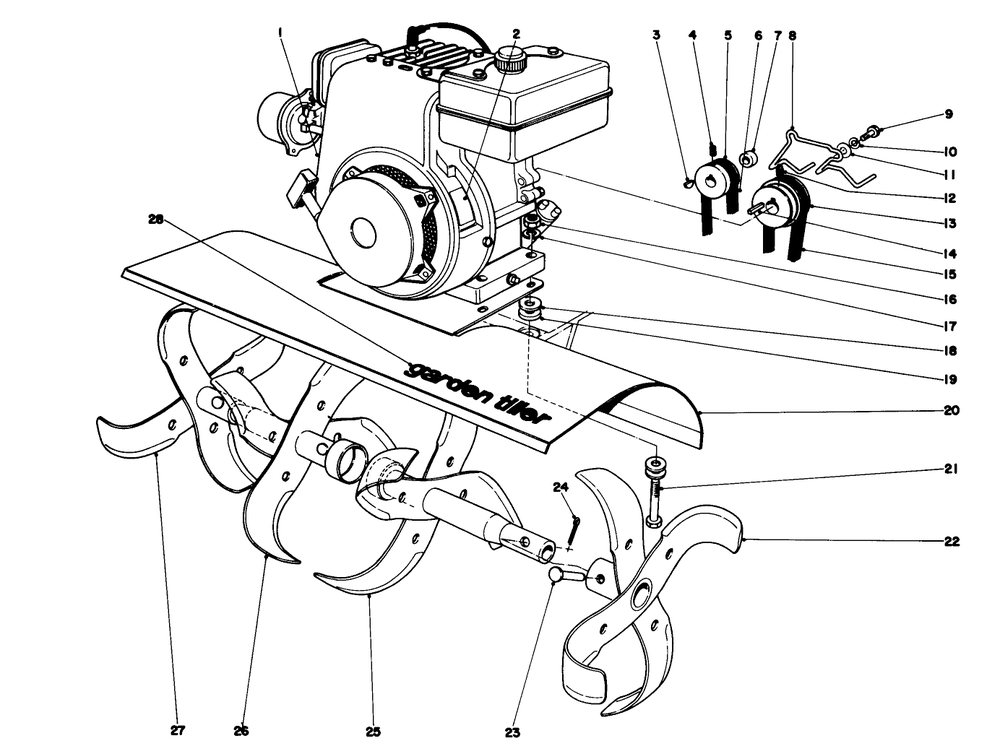 Tine And Engine Assembly Diagram and Parts List for 58235 5000001 - 5999999 Toro Tiller