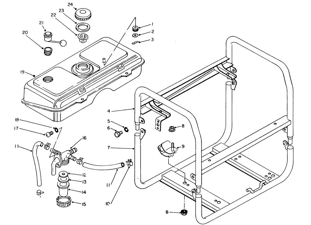 Fuel Tank & Frame Assembly Diagram and Parts List for 62032 8000001 - 8999999 Toro Generator