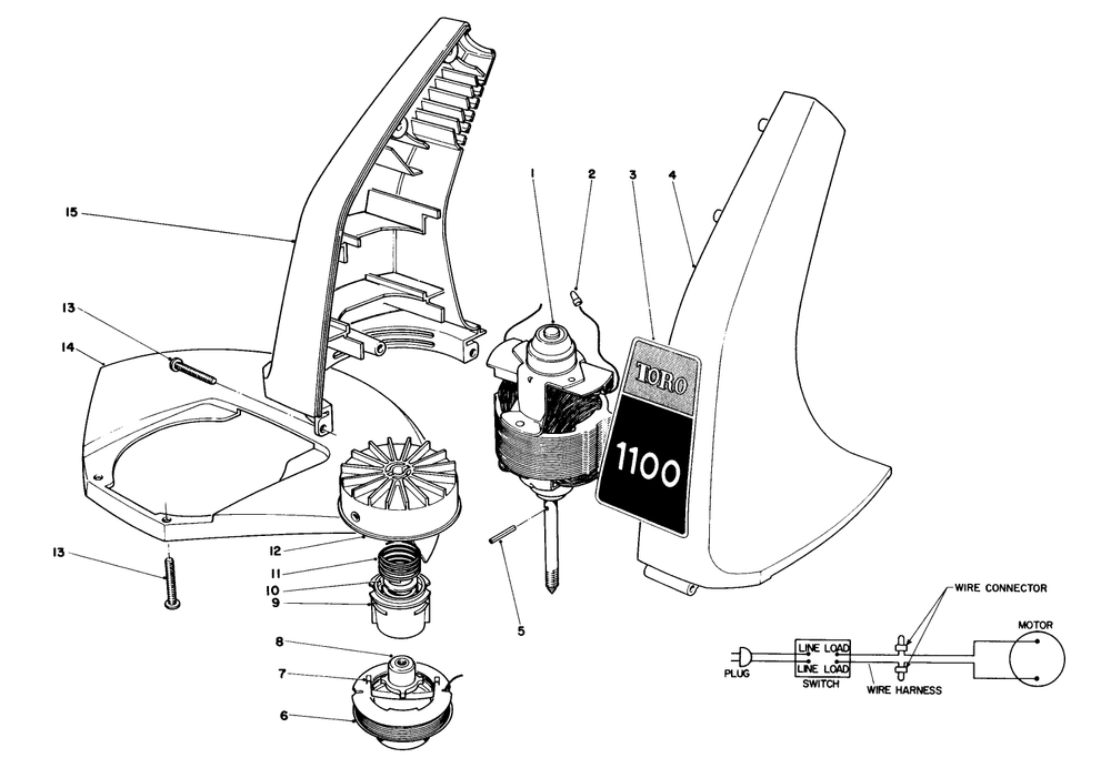 Motor And Housing Assembly Diagram and Parts List for 51325 5000001 - 5999999 Toro Trimmer