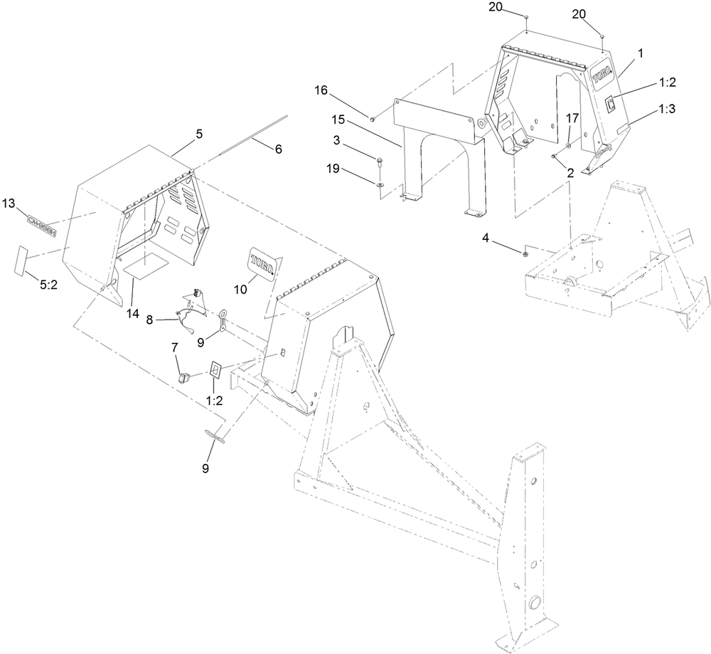 Cowl Assembly Diagram and Parts List for 68009HD 402000000 - 404319999 Toro Cement Mixer