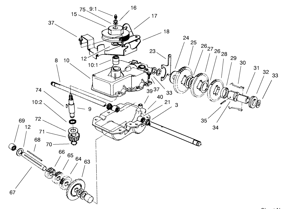 Gear Case Assembly Diagram and Parts List for 22157 9900001 - 9999999 Toro Lawn Mower