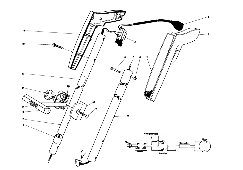 Handle Assembly Diagram and Parts List for 51425 3000001 - 3999999 Toro Trimmer