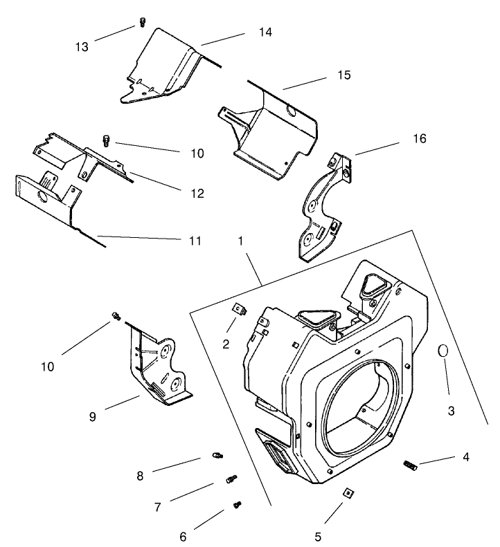 Blower Housing And Baffles Diagram and Parts List for 74228 (210000001-210999999)(2001) Toro Lawn Mower
