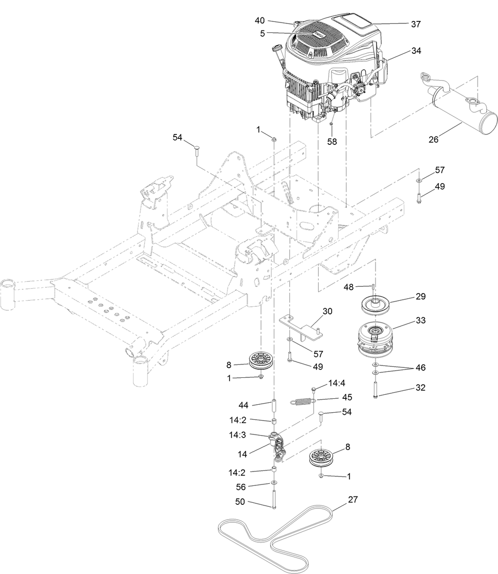 Engine Assembly Diagram and Parts List for 74454 400000000-999999999 Toro Lawn Tractor