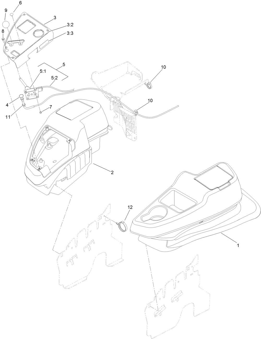 Fender, Console And Control Assembly Diagram and Parts List for 74942TE (316000001-316999999)(2016) Toro Lawn Tractor