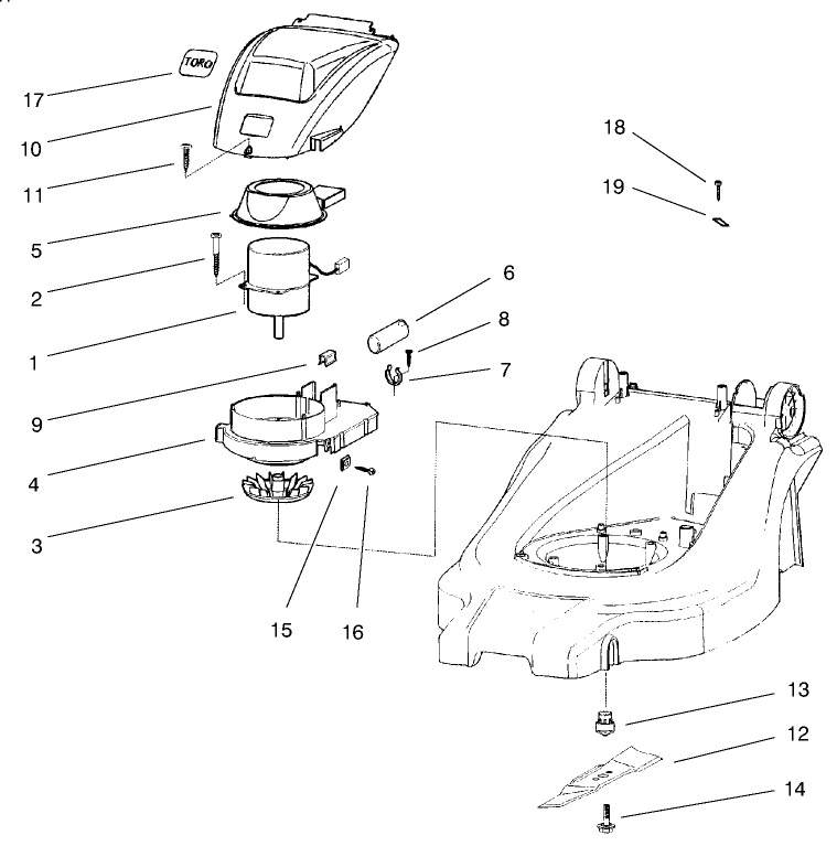 Motor And Blade Assembly Diagram and Parts List for 21071 9900001 - 9999999 Toro Lawn Mower