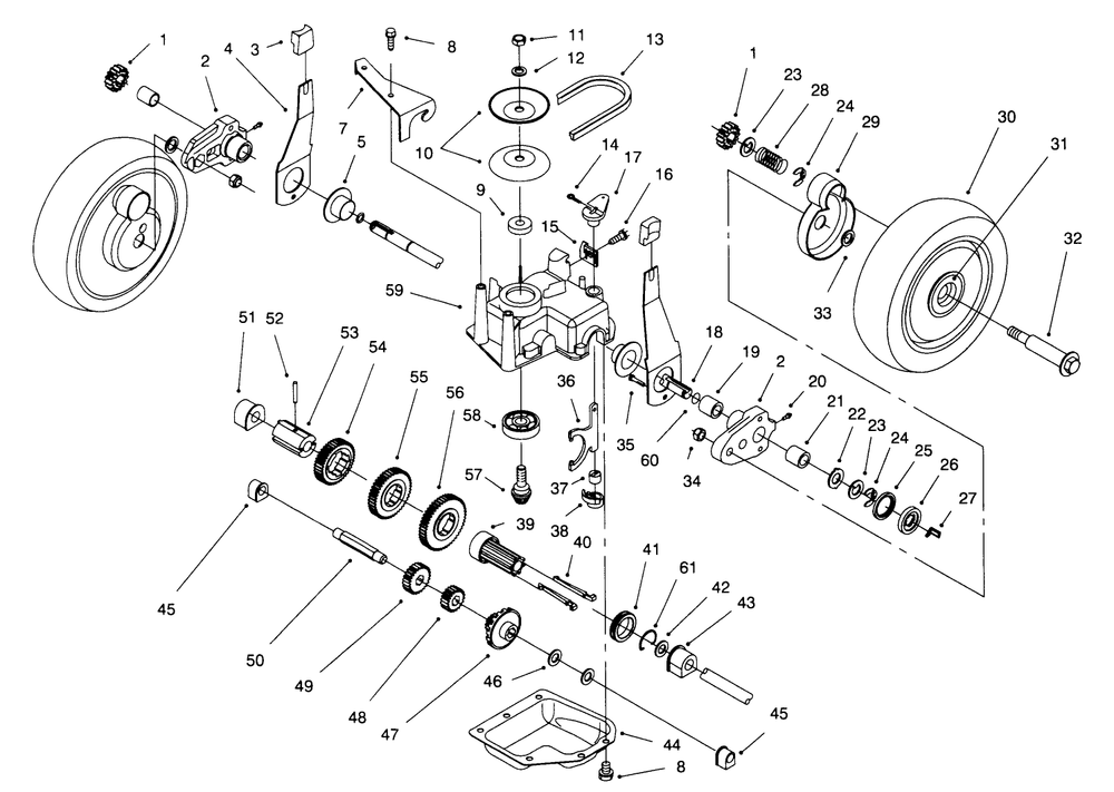 Gear Case Assembly Diagram and Parts List for 20764BC 49000001 - 49999999 Toro Lawn Mower