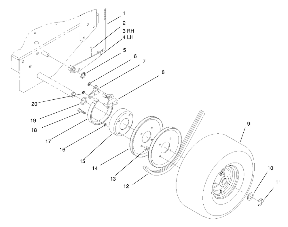 Brake, Wheel Pulley And Wheel Asm Diagram and Parts List for 30167 790001 - 799999 Toro Lawn Tractor Accessories