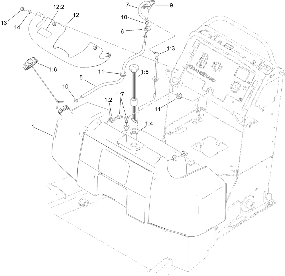 Fuel Tank Assembly Diagram and Parts List for 79553 (312000001-312999999)(2012) Toro Lawn Mower