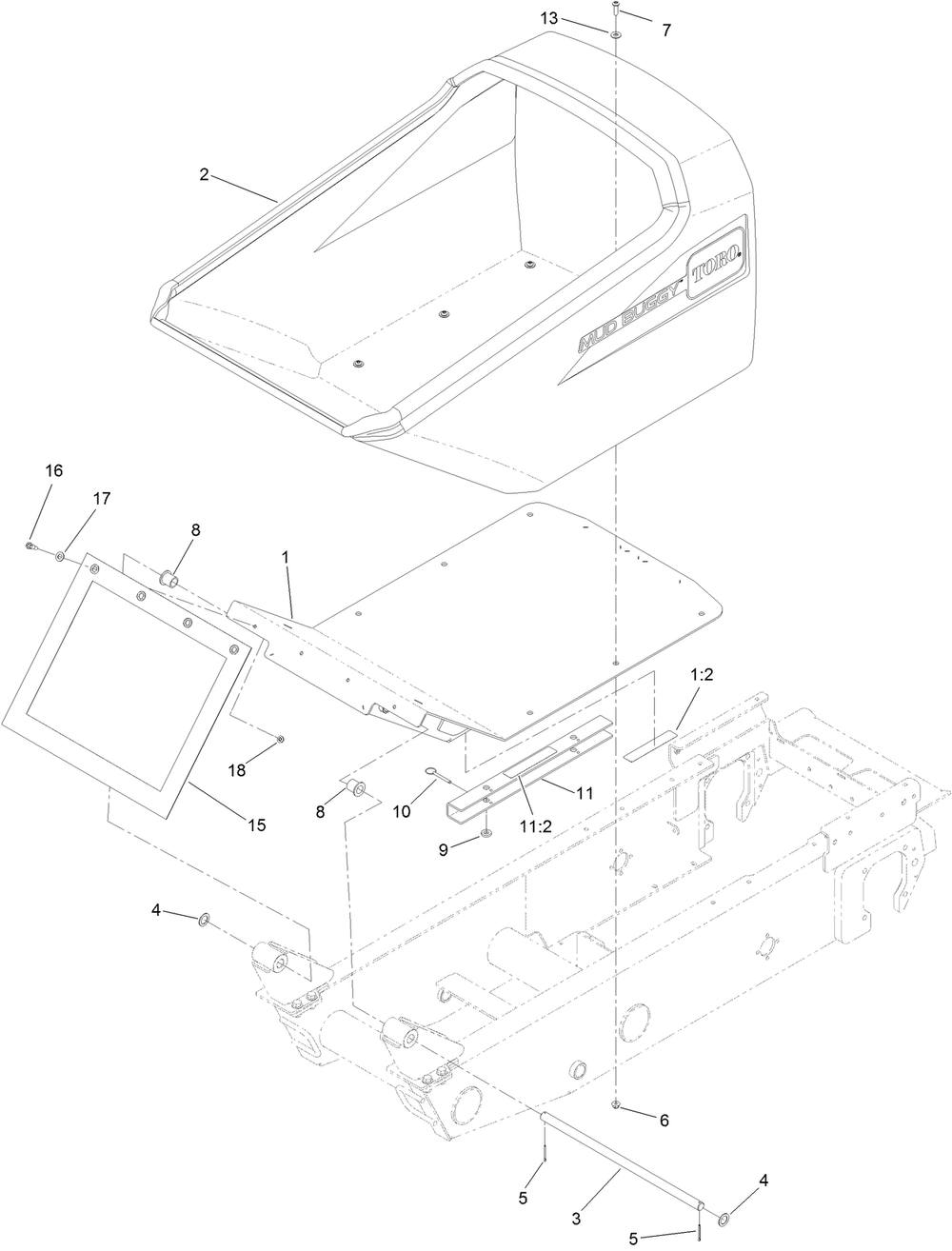 Hopper Assembly Diagram and Parts List for 68138 403300000 - 404319999 Toro Lawn Tractor Accessories