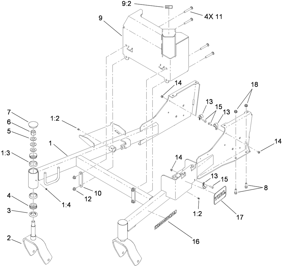 Frame And Muffler Guard Assembly Diagram and Parts List for 74558 (290000001-290000209)(2009) Toro Lawn Mower