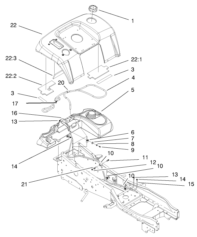 Fuel System Assembly Diagram and Parts List for 73550 8900001 - 8999999 Toro Lawn Tractor