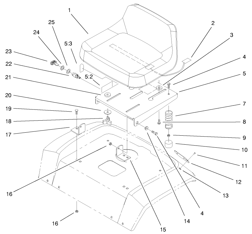 Seat Assembly Diagram and Parts List for 72086 9900001 - 9999999 Toro Lawn Tractor