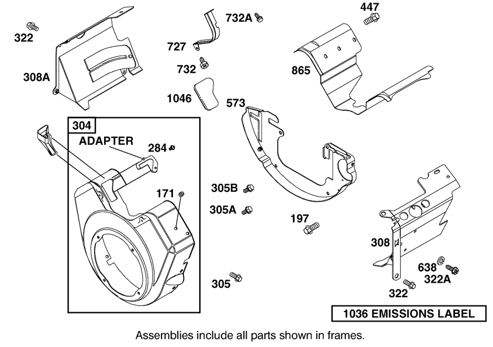 Blower Housing And Cover Assembly  Briggs And Stratton 303447-1314-E1 Diagram and Parts List for 12003 210000001 - 210999999 Toro Lawn Tractor