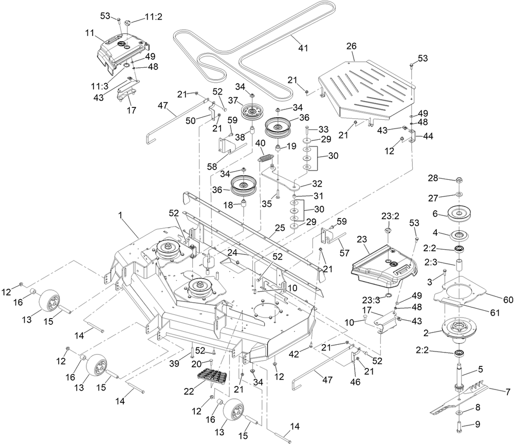 Deck Assembly Diagram and Parts List for 74456TE 412000000 - 414400999 Toro Lawn Tractor