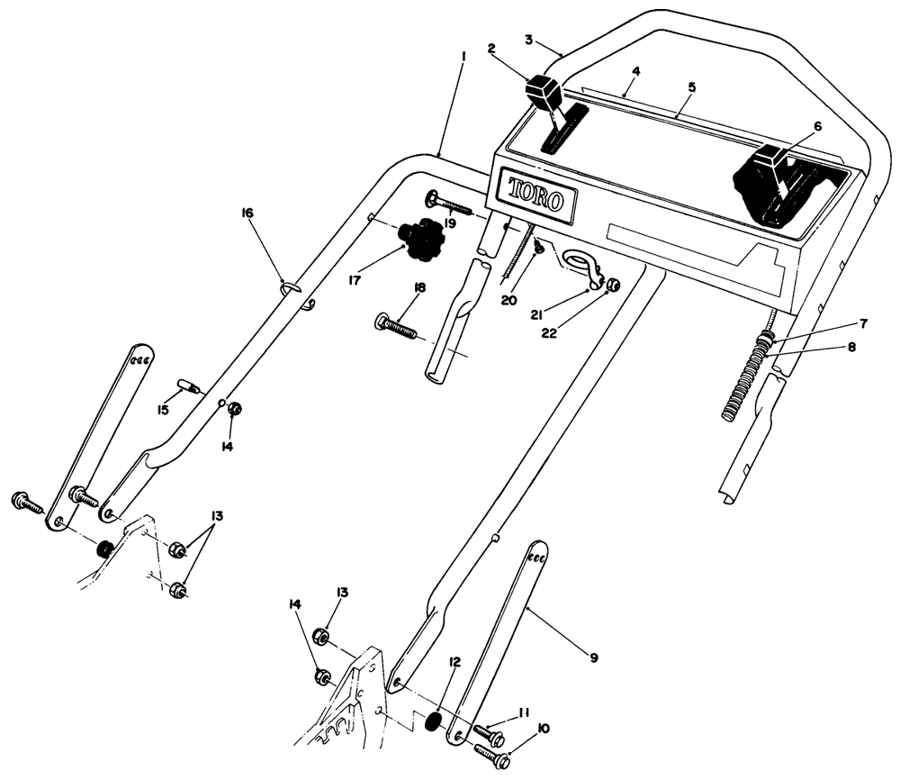 Handle Assembly Diagram and Parts List for 20320 2000001 - 2999999 Toro Lawn Mower