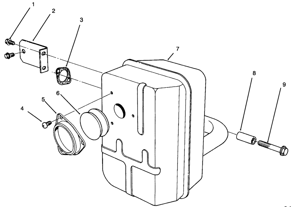 Muffler Assembly Diagram and Parts List for 30165 4900001 - 4999999 Toro Lawn Tractor Accessories