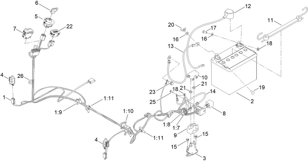 Electrical Assembly Diagram and Parts List for 76511 417400000 - 417999999 Toro Lawn Tractor