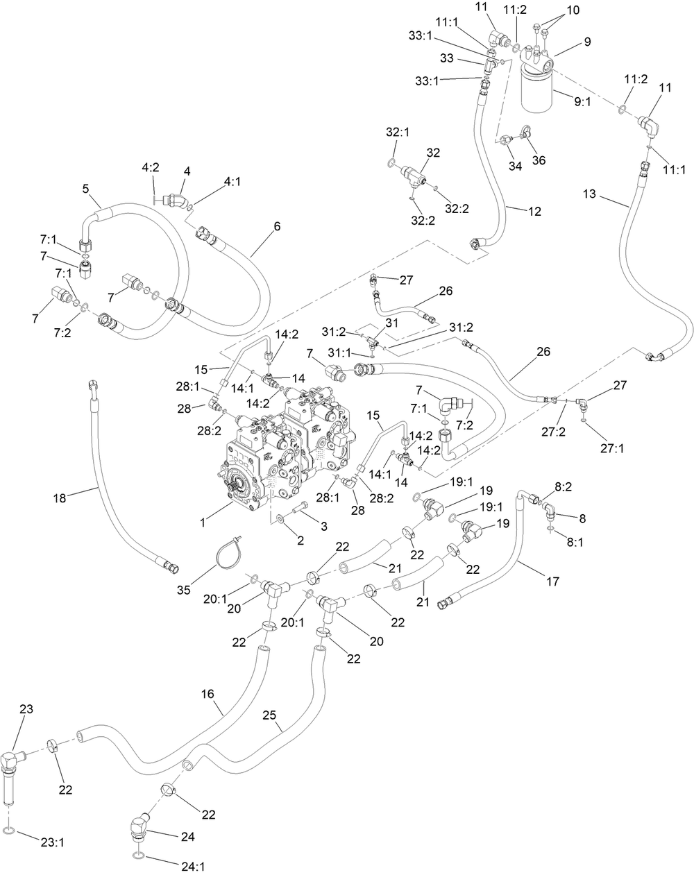Tandem Pump Assembly Diagram and Parts List for 22530 414400000 - 999999999 Toro Lawn Tractor Accessories