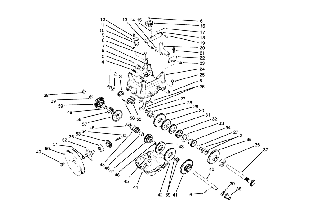Transmission Assembly No. 66-8030 Diagram and Parts List for 38540 5900001 - 5999999 Toro Snow Blower