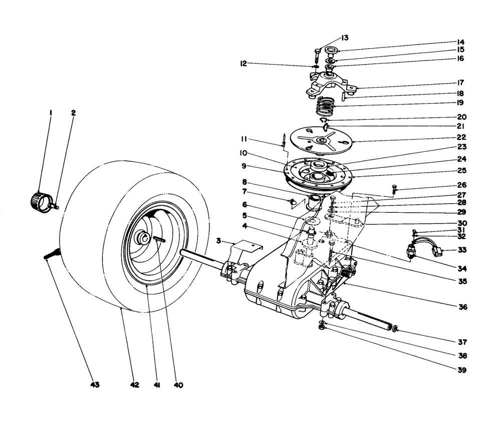 Transaxle & Clutch Assembly Diagram and Parts List for 57356 5000001 - 5999999 Toro Lawn Tractor