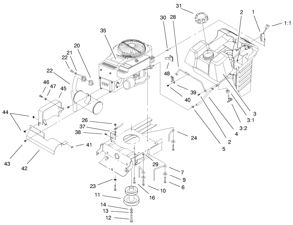 Engine System Components Diagram and Parts List for 71198 9900001 - 9999999 Toro Lawn Tractor