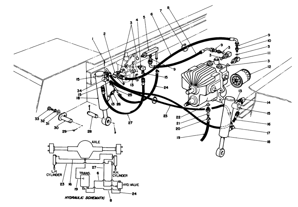 Hydraulic Valve And Liftarm Cylinders Diagram and Parts List for 30798 9000001 - 9999999 Toro Lawn Tractor