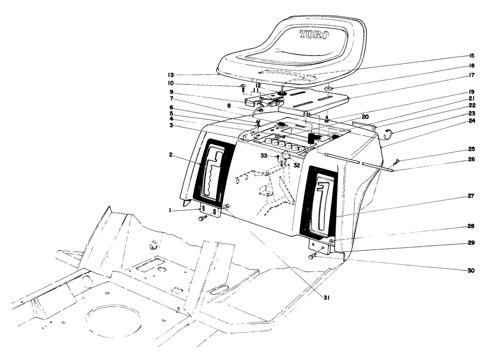 Rear Body & Seat Assembly Diagram and Parts List for 57356 0000001 - 0999999 Toro Lawn Tractor