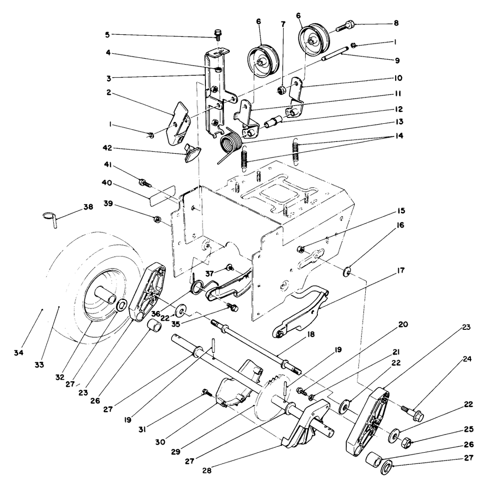 Traction Drive Assembly Diagram and Parts List for 38510 9000001 - 9999999 Toro Snow Blower