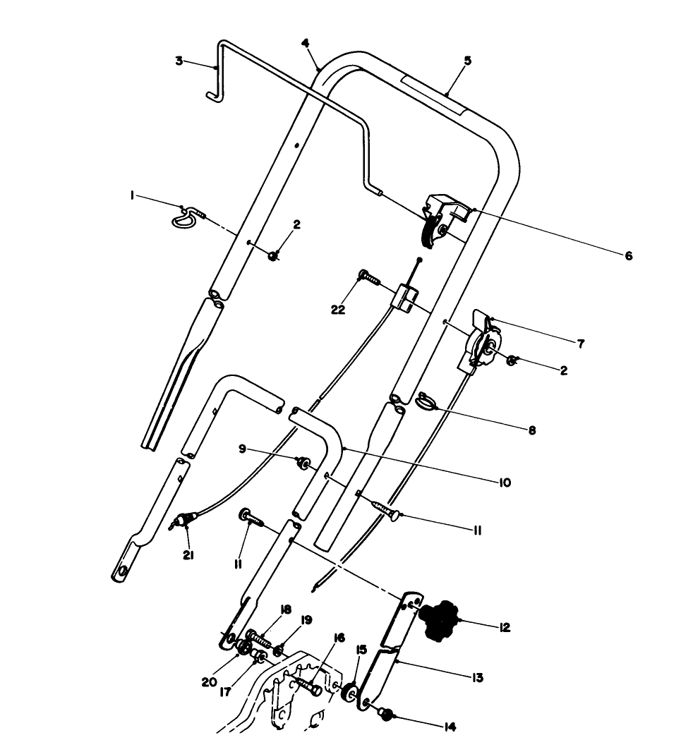 Handle & Throttle Control Assembly Diagram and Parts List for 20180 2000001 - 2999999 Toro Lawn Mower