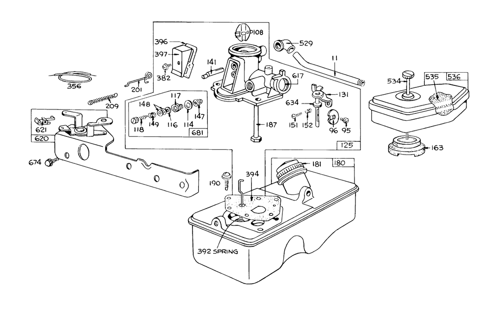 Briggs & Stratton Carburetor Assembly Model 390064 For 19" Hand Propelled Model 16073 Diagram and Parts List for 16073 3000001 - 3999999 Toro Lawn Mower