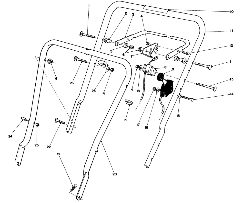 Handle Assembly Diagram and Parts List for 16585 6000001 - 6999999 Toro Lawn Mower