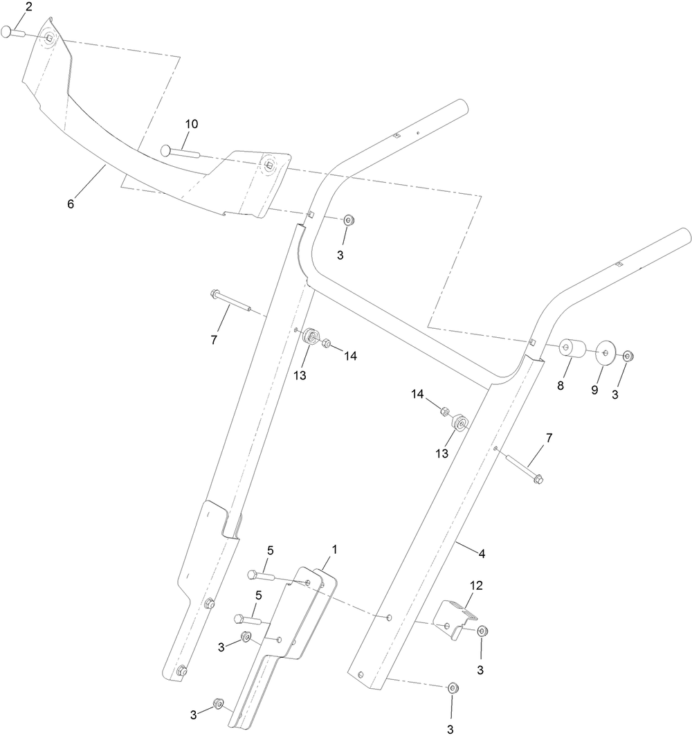 Handle Assembly Diagram and Parts List for 38844 409000000 - 411999999 Toro Snow Blower