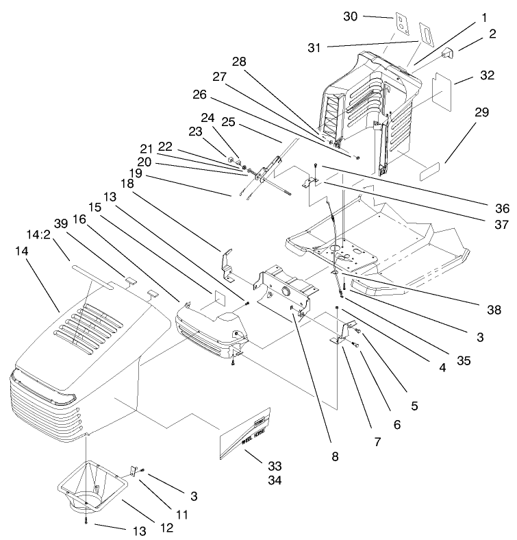 Hood & Tower Assembly Diagram and Parts List for 71221 9900001 - 9999999 Toro Lawn Tractor