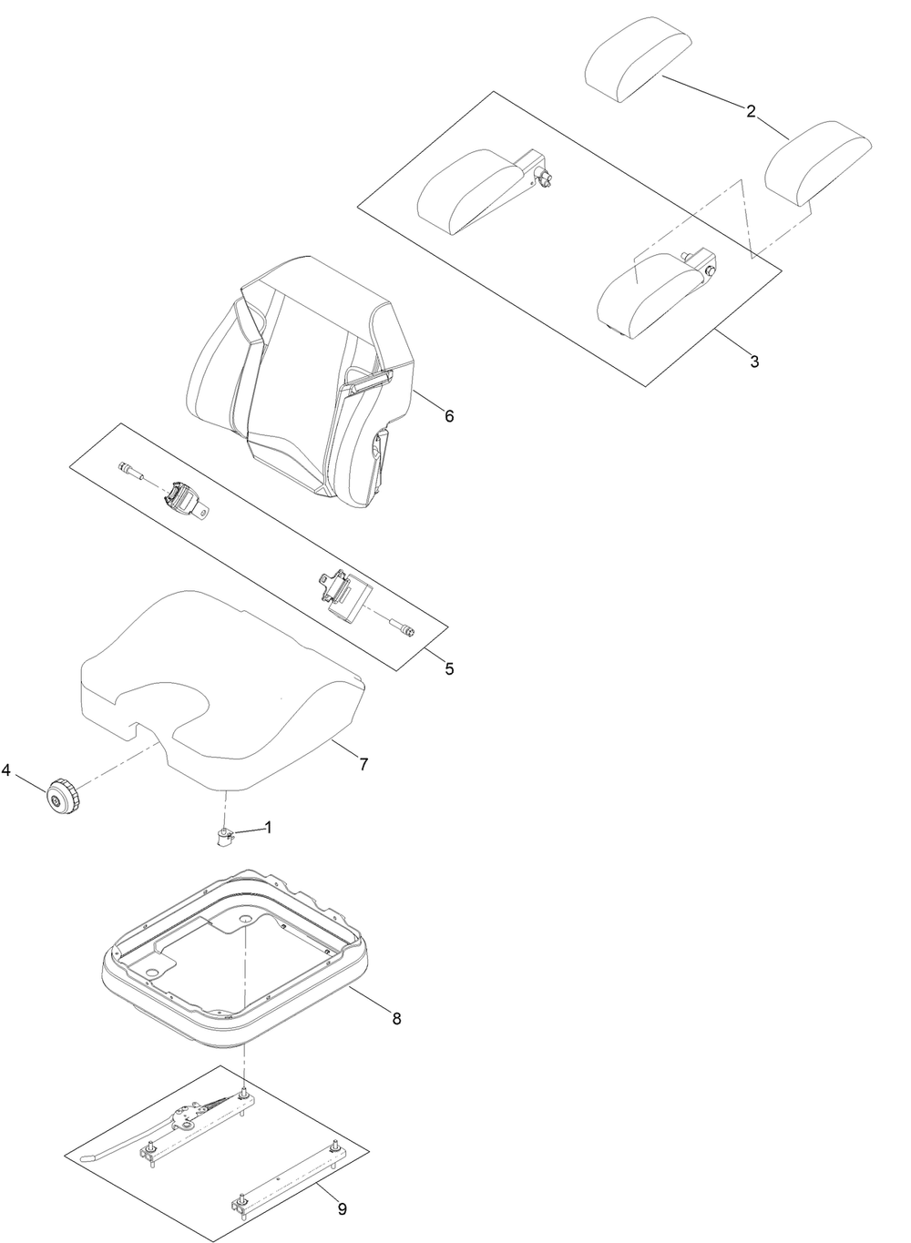 Seat Assembly No. 142-7524 Diagram and Parts List for 72144 400000000 - 412436443 Toro Lawn Tractor