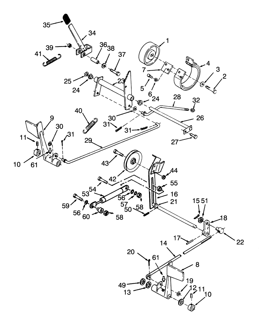 Clutch, Brake And Speed Control Linkage Diagram and Parts List for 73380 3900001 - 3999999 Toro Lawn Tractor