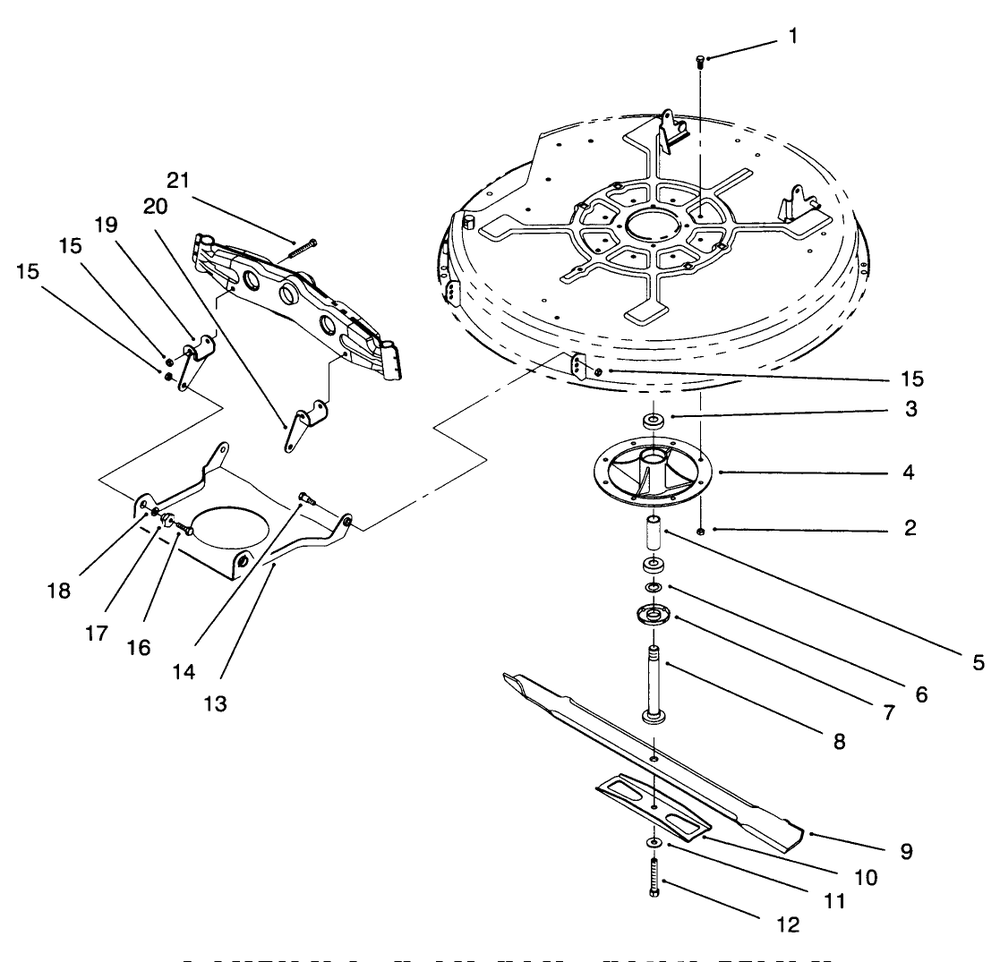 Spindle & Blade Assembly Diagram and Parts List for 71201 6900001 - 6999999 Toro Lawn Tractor