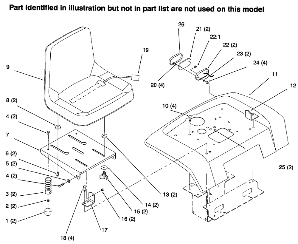 Fender, Seat Diagram and Parts List for 73441 69000001 - 69999999 Toro Lawn Tractor