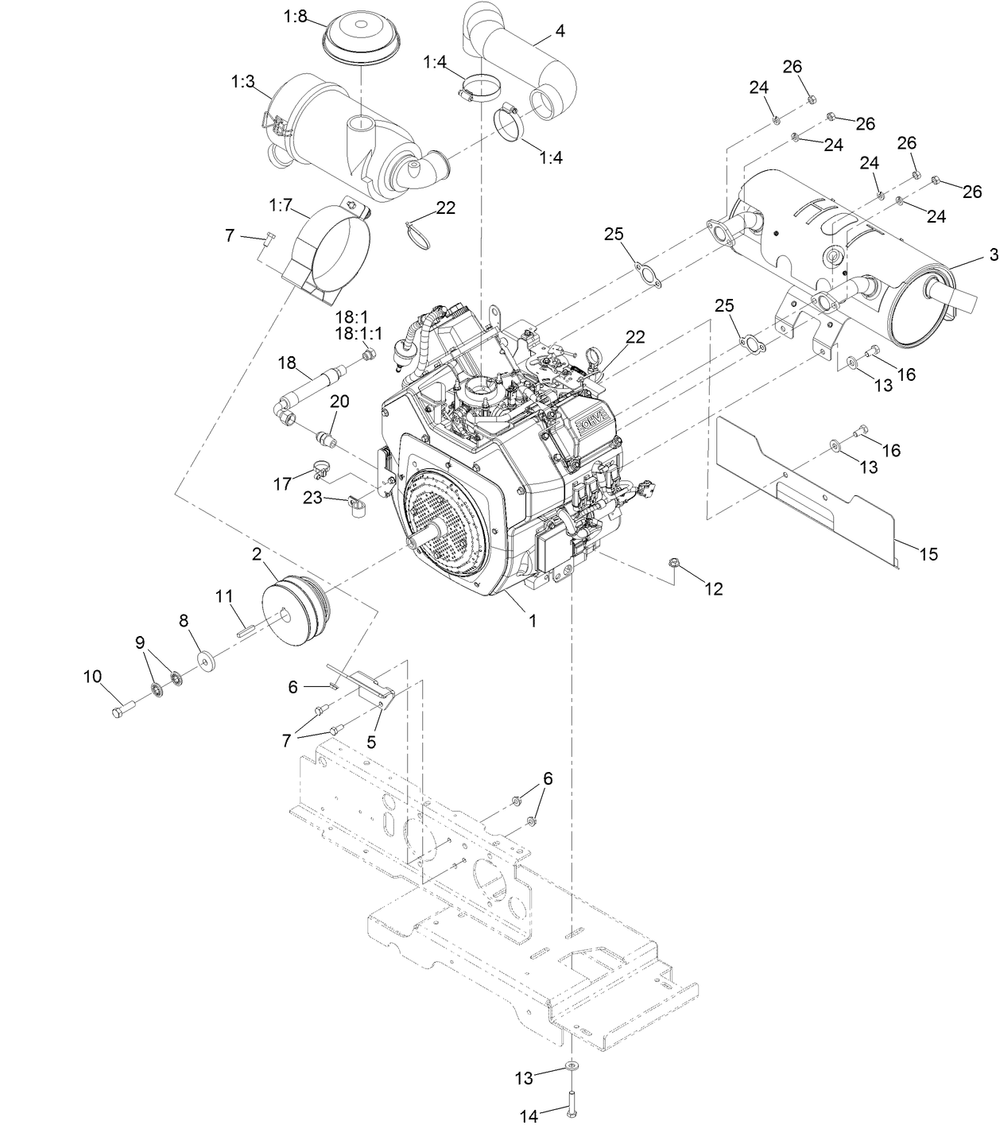 Engine Assembly Diagram and Parts List for 74316 400000000 - 999999999 Toro Lawn Tractor