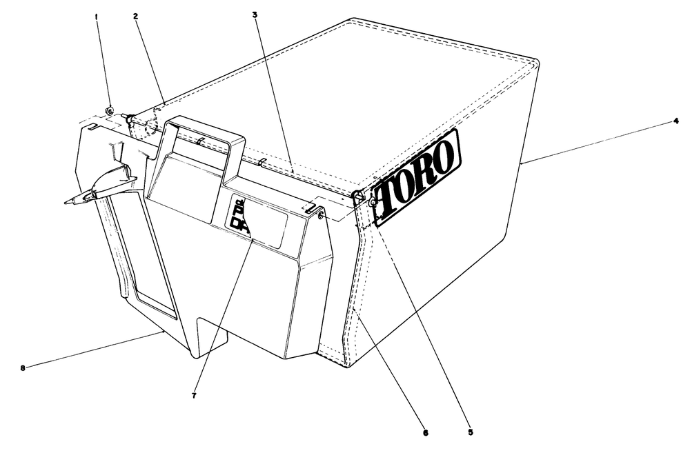 Grass Bag Assembly Diagram and Parts List for 20216 1000001 - 1999999 Toro Lawn Mower