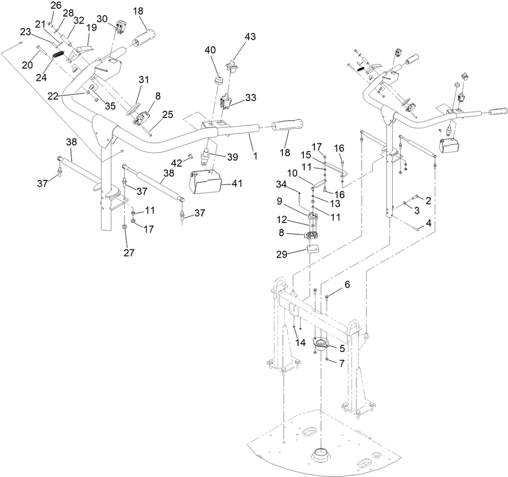 Handle Assembly Diagram and Parts List for 68037 413000000 - 999999999 Toro Lawn Tractor Accessories