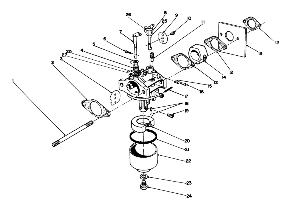 Carburetor Assembly (Model No. 47pn2-3) Diagram and Parts List for 22037B 39000001 - 39999999 Toro Lawn Mower